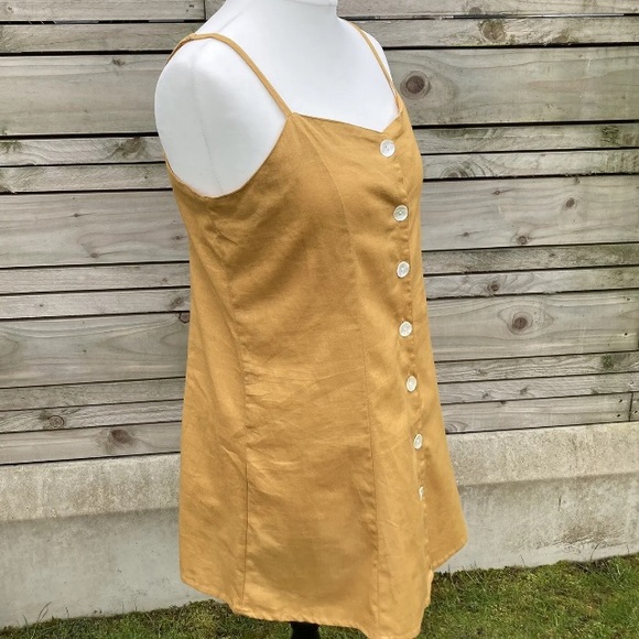 Holiday Sun Top Mustard Yellow Cotton Cut Out UK 14 Strappy Button Up Summer - Picture 5 of 12